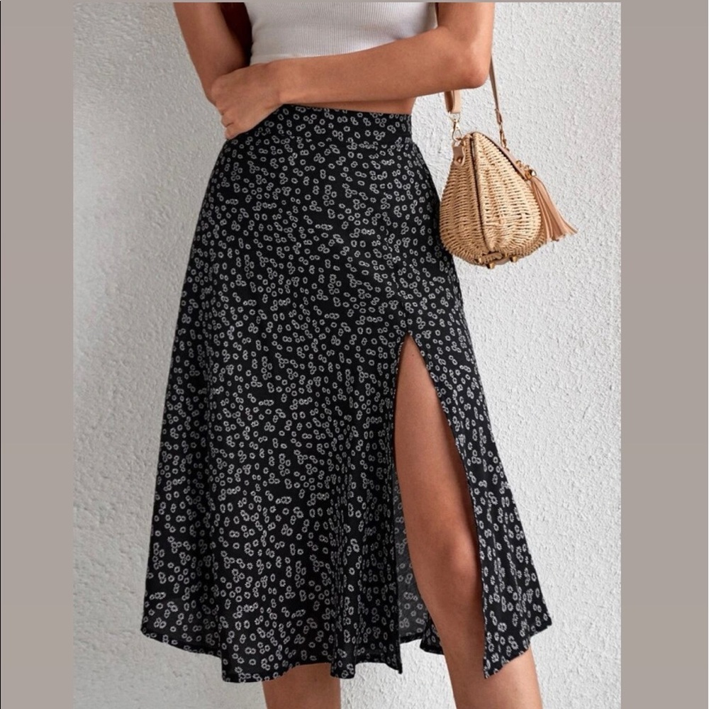 Floral Print Split Thigh Midi Skirt